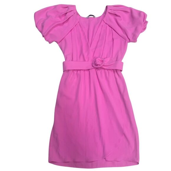 Like New Amanda Uprichard Women's S Pink V-Neck Puff Sleeve Mini Dress - Picture 3 of 5